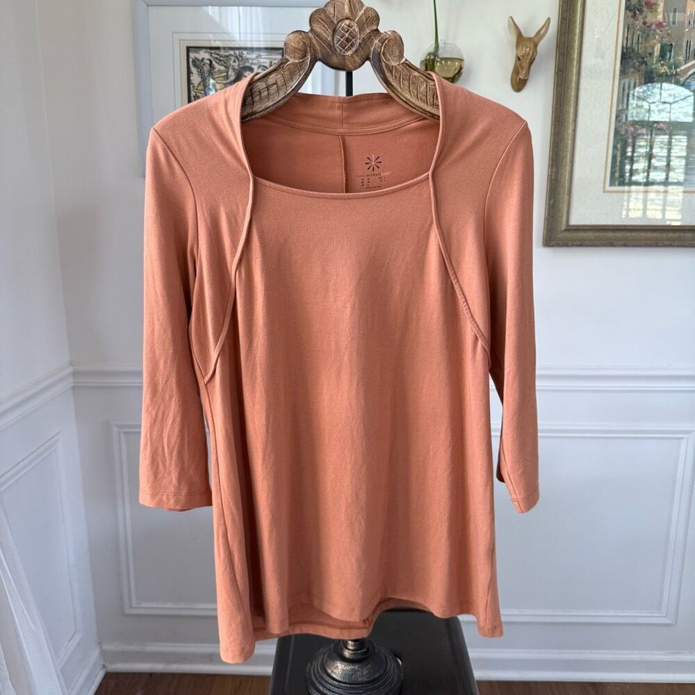 Isaac Mizrahi Live Caramel Color Square Neck Tshirt M - Picture 2 of 7
